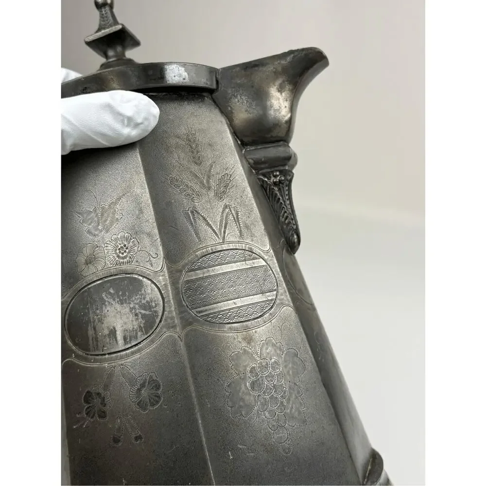 Antique 1868 Meriden B JAS Stimpson SilverPlated Pitcher Ceramic Liner Victorian